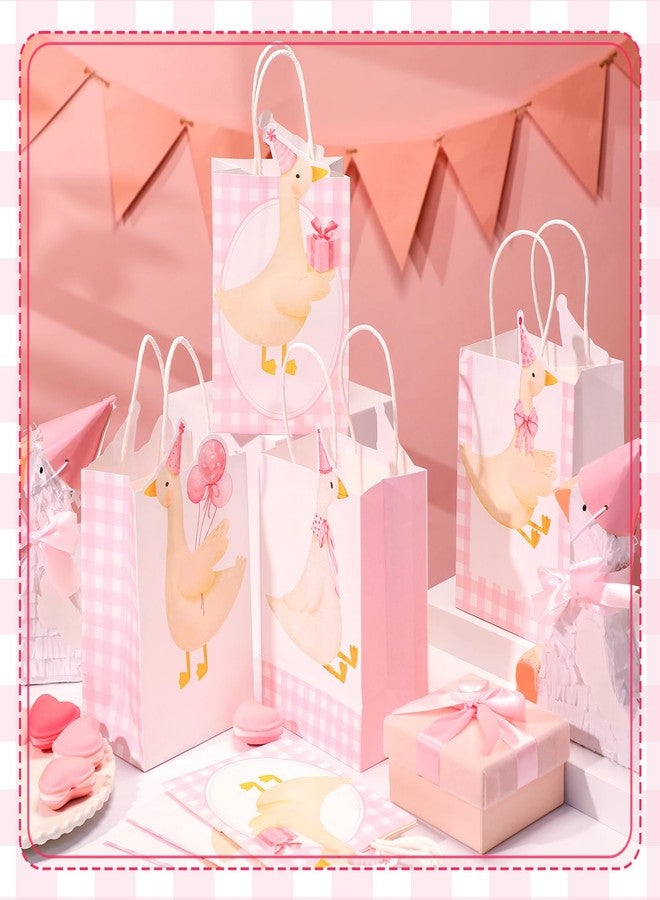 Kolldenn 24 Pcs One Silly Goose Party Favors Cute Treat Bags Gift Gingham Gift Goodies Bags Silly Goose Party Decoration Coquette Bow with Handles for Birthday Baby Shower Supplies(Pink,Classic) - Image 2